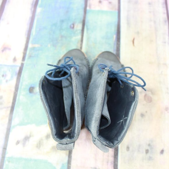 LL Bean Black Suede Peep Toe Lace Up Wedge Heel Booties Size 7 M - Picture 6 of 9